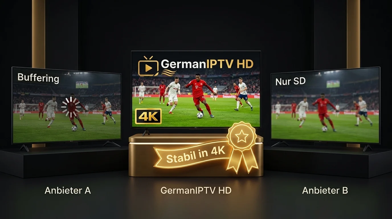 IPTV Anbieter Vergleich 2026 – GermanIPTV HD stabil in 4K im Vergleich zu anderen Anbietern